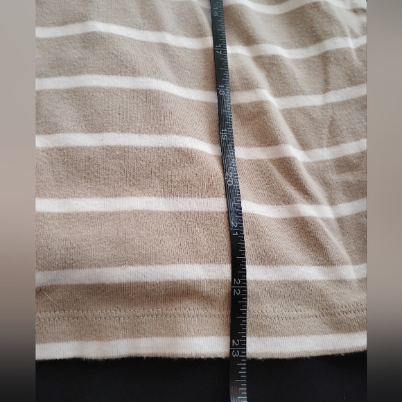 womens brown striped top 3/4 sleeves scoop neck cotton shirt size medium casual - Picture 6 of 8